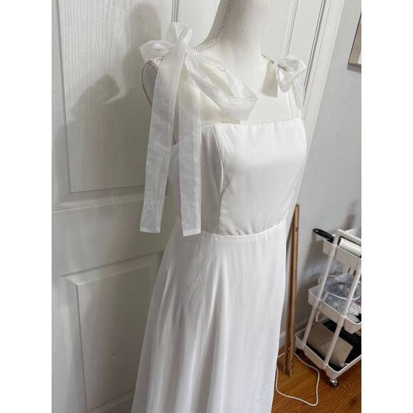 Lulus NWT Radiant Romance White Tie-Strap Maxi Dress Lined Chiffon Wedding Large - Picture 6 of 13